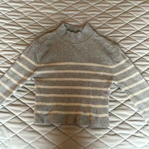 Gray striped mock neck